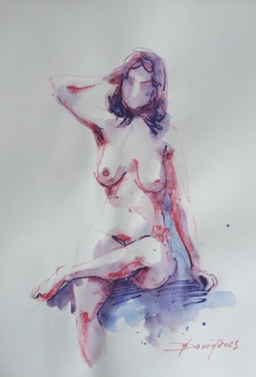 Dessin intitulée "Aktstudie Aktzeichn…" par Olga David, Œuvre d'art originale, Aquarelle