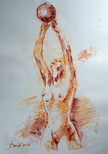 Tekening getiteld "Akt 754 spielende F…" door Olga David, Origineel Kunstwerk, Aquarel