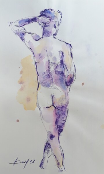 Malerei mit dem Titel "Männlicher Rücken-A…" von Olga David, Original-Kunstwerk, Aquarell