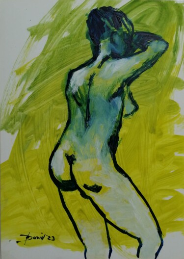Zeichnungen mit dem Titel "Grüner Rücken Akt w…" von Olga David, Original-Kunstwerk, Öl