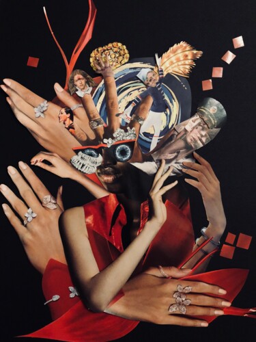 Collages titled "LA COSMONAUTE" by Olga Delebarre, Original Artwork, Collages
