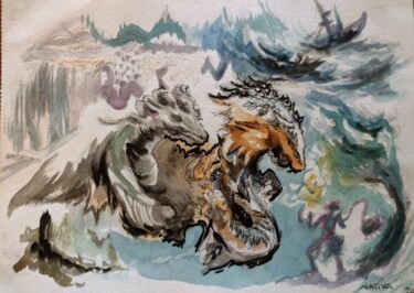 Malerei mit dem Titel "Courage x 2" von Olga Detta Sofia Bakhmatska (Nativa), Original-Kunstwerk, Aquarell