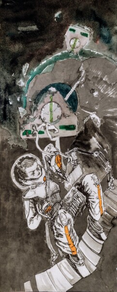 Pintura intitulada "Astrogirl" por Olga Detta Sofia Bakhmatska (Nativa), Obras de arte originais, Aquarela
