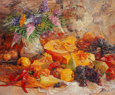 Painting titled "Натюрморт с перцем…" by Olga Didyk (Mykyta), Original Artwork, Oil