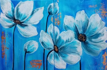 Painting titled "diptych flowers" by Olga Dmitrieva, Original Artwork, Acrylic Mounted on Wood Stretcher frame