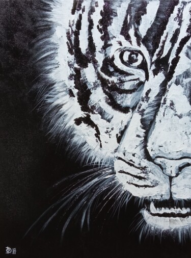 Картина под названием "white Tiger" - Olga Dmitrieva, Подлинное произведение искусства, Акрил Установлен на Деревянная рама…