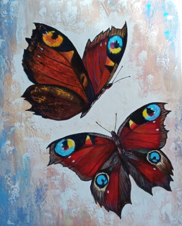 Painting titled "Butterflies texture…" by Olga Dmitrieva, Original Artwork, Acrylic Mounted on Wood Stretcher frame