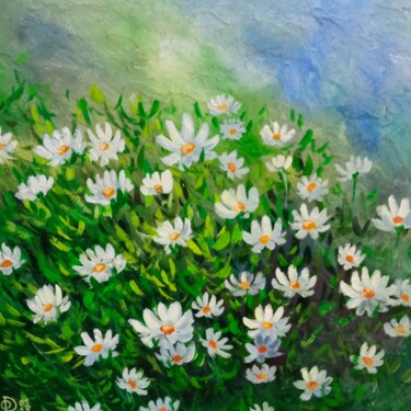 Картина под названием "chamomile flowers" - Olga Dmitrieva, Подлинное произведение искусства, Акрил Установлен на картон