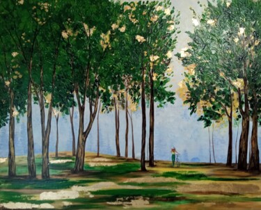 Malarstwo zatytułowany „Green forest interi…” autorstwa Olga Dmitrieva, Oryginalna praca, Akryl Zamontowany na Drewniana ram…