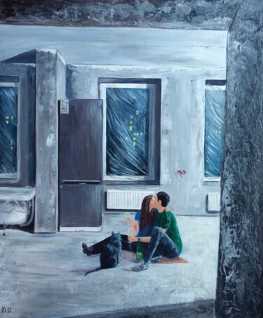Ζωγραφική με τίτλο "Housewarming/ lovers" από Olga Dmitrieva, Αυθεντικά έργα τέχνης, Ακρυλικό Τοποθετήθηκε στο Ξύλινο φορείο…