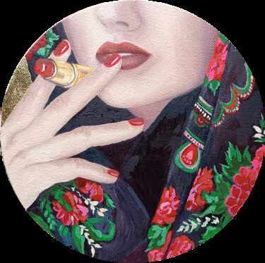 Картина под названием "Girl with red lipst…" - Olga Dmitrieva, Подлинное произведение искусства, Масло Установлен на Другая…