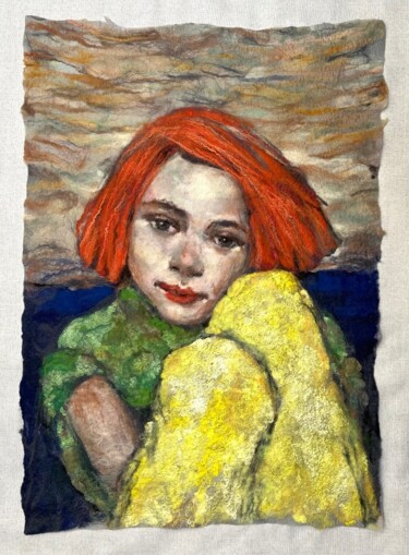 Textile Art με τίτλο "Red head" από Olga Finkel, Αυθεντικά έργα τέχνης, Υφαντικές ίνες