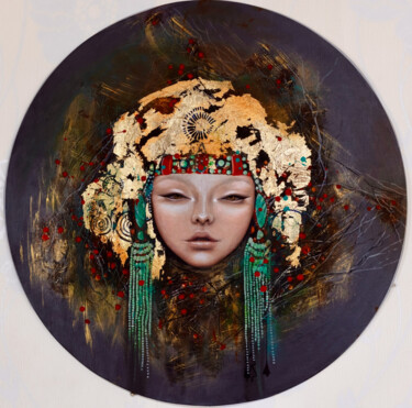 Painting titled "Shaman" by Olga Goncharova, Original Artwork, Digital Print Mounted on Wood Stretcher frame