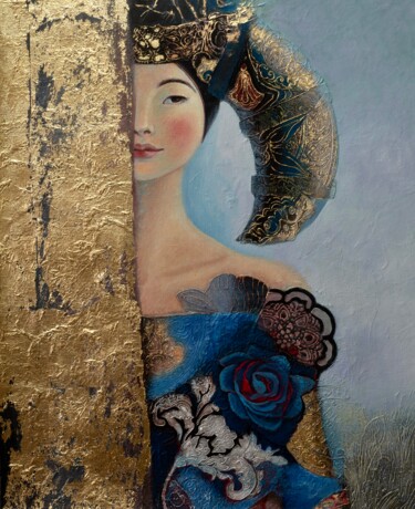 Painting titled "Dangina" by Olga Goncharova, Original Artwork, Analog Print Mounted on Wood Stretcher frame