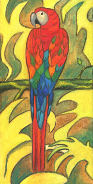 Painting titled "The Parrot Ara" by Olga Gordiiuk, Original Artwork, Oil