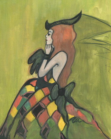 Malerei mit dem Titel "Colombina" von Olga Gordiiuk, Original-Kunstwerk, Gouache