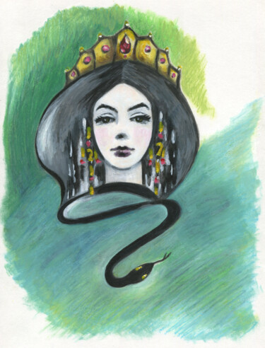 Pintura intitulada "Malachite Lady" por Olga Gordiiuk, Obras de arte originais, Pastel