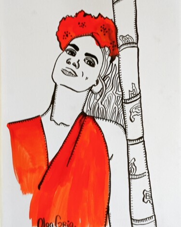 Dessin intitulée "Hawaii" par Olga Grig, Œuvre d'art originale, Encre