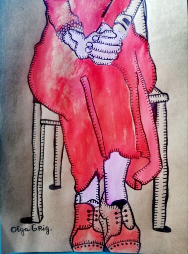 Desenho intitulada "waarheid in rood" por Olga Grig, Obras de arte originais, Tinta