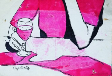Dessin intitulée "waarheid in wijn" par Olga Grig, Œuvre d'art originale, Encre