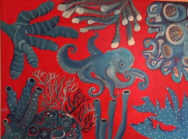 Painting titled "vissen in zee compo…" by Olga Grig, Original Artwork, Acrylic
