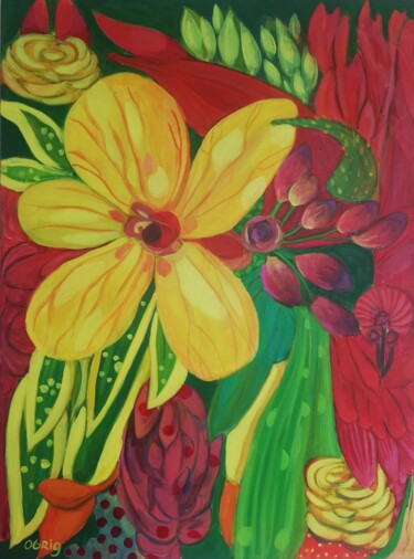Painting titled "Hawaii bloemen 2" by Olga Grig, Original Artwork, Acrylic