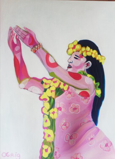 Schilderij getiteld "Hawaii girl 1" door Olga Grig, Origineel Kunstwerk, Acryl