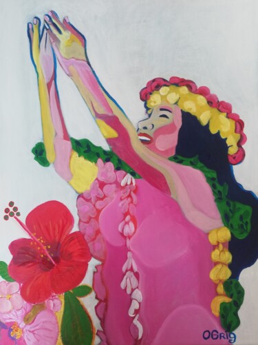Schilderij getiteld "Hawaii girl 2" door Olga Grig, Origineel Kunstwerk, Acryl