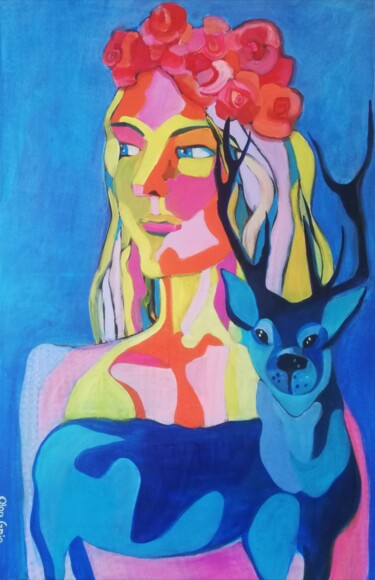 Schilderij getiteld "Lente girl" door Olga Grig, Origineel Kunstwerk, Acryl