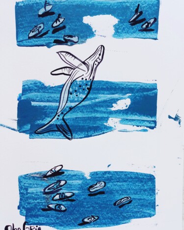 Dessin intitulée "walvis" par Olga Grig, Œuvre d'art originale, Encre