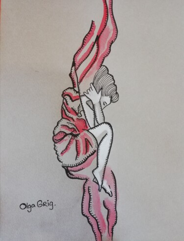 Zeichnungen mit dem Titel "vrouw" von Olga Grig, Original-Kunstwerk, Tinte