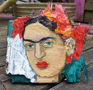 Schilderij getiteld "Frida op hout" door Olga Grig, Origineel Kunstwerk, Acryl