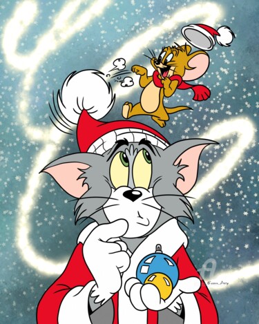 Digitale Kunst getiteld "Tom and Jerry celeb…" door Olga Guseva, Origineel Kunstwerk, 2D Digital Work