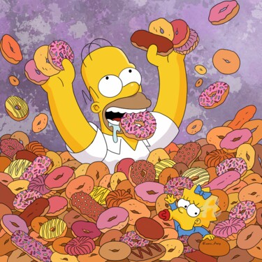 Grafika cyfrowa / sztuka generowana cyfrowo zatytułowany „Homer and donuts” autorstwa Olga Guseva, Oryginalna praca, 2D prac…