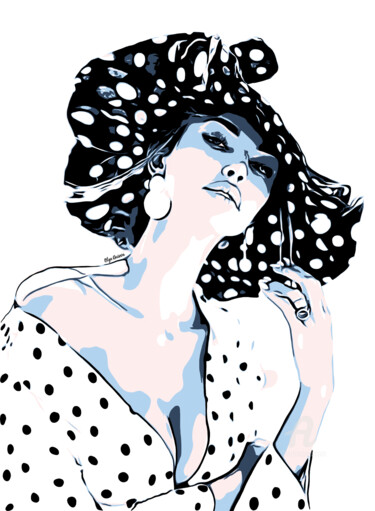 数字艺术 标题为“Polka Dot Lady” 由Olga Guseva, 原创艺术品, 数字油画 安装在木板上
