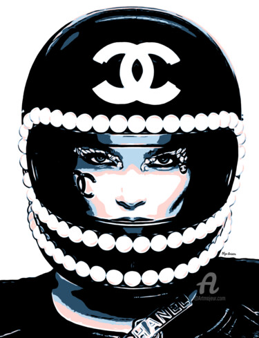 数字艺术 标题为“Chanel helmet” 由Olga Guseva, 原创艺术品, 数字油画 安装在木板上