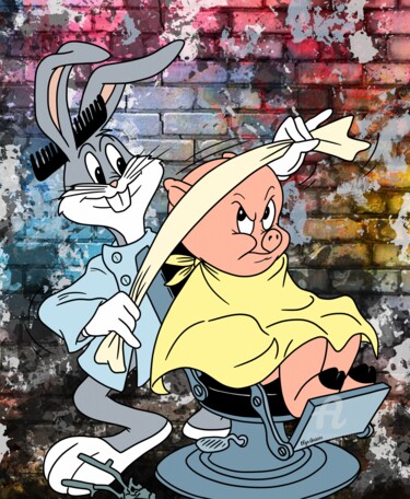 Digital Arts με τίτλο "Rabbit Barber" από Olga Guseva, Αυθεντικά έργα τέχνης, 2D ψηφιακή εργασία