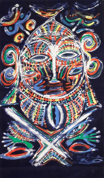 Textile Art με τίτλο "Akwé." από Olga Indigo, Αυθεντικά έργα τέχνης, Χρωστικές ουσίες