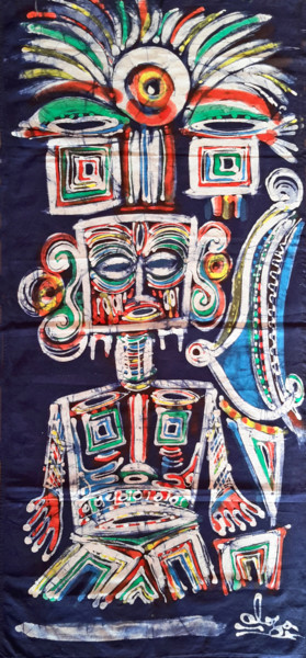 Textile Art titled "Masque Akpé." by Olga Indigo, Original Artwork, Pigments