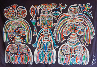 Art textile intitulée "Tata Soba" par Olga Indigo, Œuvre d'art originale, Pigments