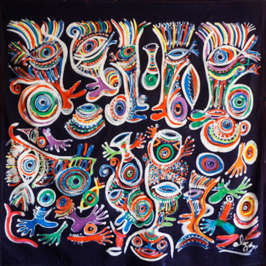 Textilkunst mit dem Titel "Acizo Aciza" von Olga Indigo, Original-Kunstwerk, Pigmente