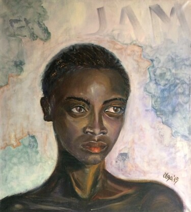 Painting titled "Portrait of the Afr…" by Olga Ivanova, Original Artwork, Oil Mounted on Wood Stretcher frame