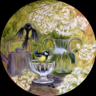 Картина под названием "Garden guests" - Olga Ivanova, Подлинное произведение искусства, Масло Установлен на Деревянная рама…
