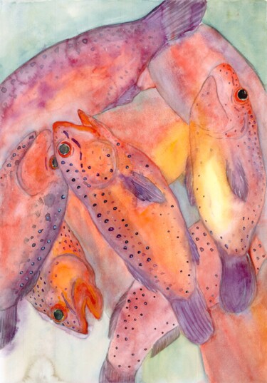 Картина под названием "Dream fish" - Olga Ivanova, Подлинное произведение искусства, Акварель