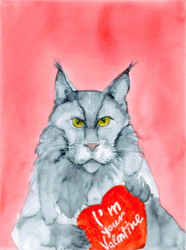 Painting titled "I'm your Valentine." by Olga Ivanova, Original Artwork, Watercolor