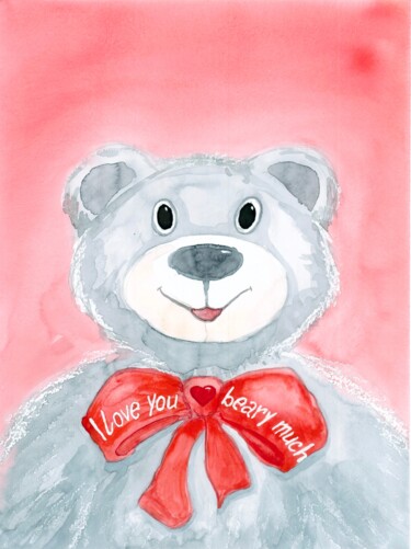 Картина под названием "I love you beary mu…" - Olga Ivanova, Подлинное произведение искусства, Акварель