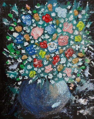 Pittura intitolato "Piccoli fiori roman…" da Olga Jascin, Opera d'arte originale, Olio Montato su Cartone