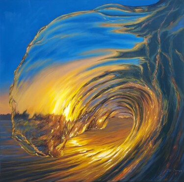 Pintura intitulada "Golden wave" por Olga Jones, Obras de arte originais, Óleo