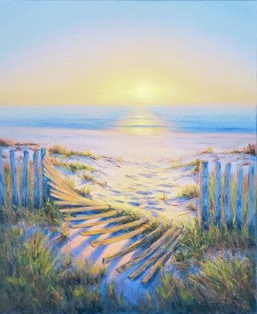 Painting titled "Sand fence" by Olga Jones, Original Artwork, Oil