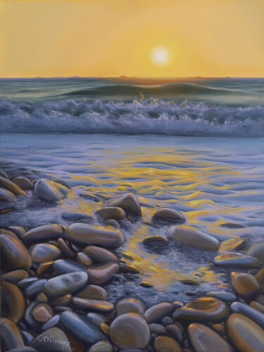 Painting titled "Beach pebbles" by Olga Jones, Original Artwork, Oil Mounted on Wood Stretcher frame